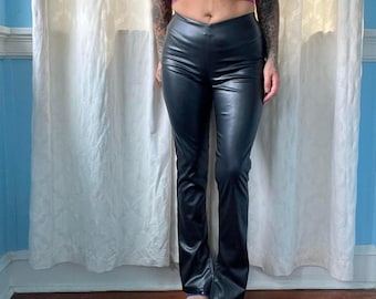 Women's Real Leather High-Waisted Pants | Black Genuine Leather Trousers | Fitted Straight-Leg Leather Pants | Slim Fit Handmade Pants