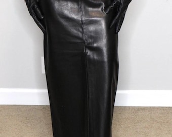 Vintage Black Leather Maxi Skirt | High-Waisted Long Leather Skirt | Edgy Chic Retro Style