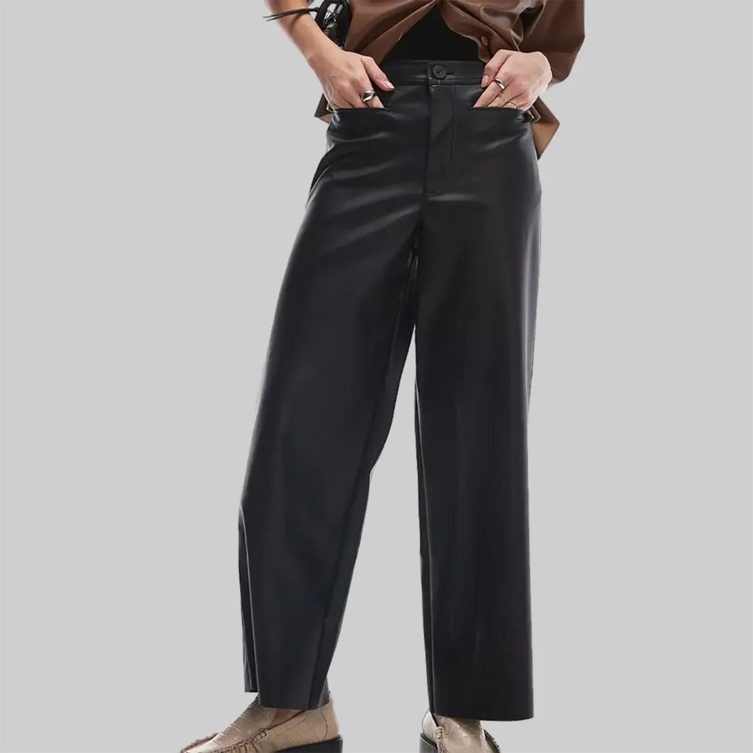 Women's Black Wide-leg Leather Pants | High Waist Leather Trousers ...