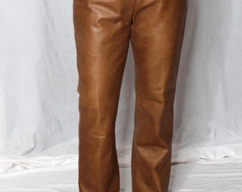 Women's Brown Leather Pants | Genuine Sheepskin Leather Trousers | Handmade High Waisted Pants | Straight Leg Leather Pants