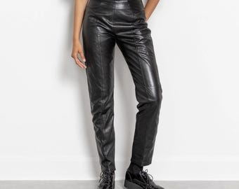 Women Black Leather Pants | High Waisted Real Leather Trousers | Slim Fit Leather Pants | 90s Y2K Leather Pants | Gift for Her