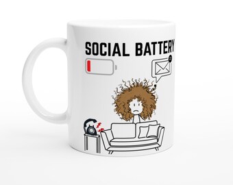 Lustige Kaffeetasse für soziale Erschöpfung | Geschenk für Introvertierte | Lustige Bürotasse | Tasse für Menschen mit sozialer Erschöpfung | Burnout-Tasse | Wee Jean Tasse