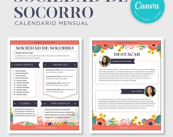 Boletim informativo da Sociedade de Socorro em espanhol | Modelo editável no Canva | Materiais de apoio da Sociedade de Socorro | Download imediato