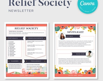 Boletim da Sociedade de Socorro | Modelo Canva editável | Folhetos da Sociedade de Socorro | Download instantâneo