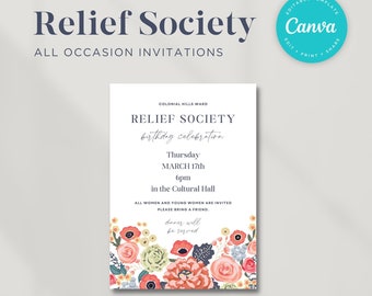 Relief Society Invites, Editable Template, All Occasion Floral Invitation