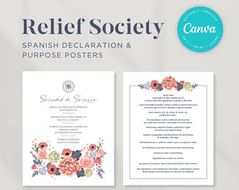 SPANISH Relief Society Posters - Purpose and Declaration of Relief Society - 2 Color Options - 2 Sizes