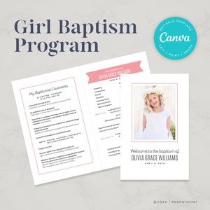 LDS Baptism Program l Girl l LDS Primary 2024 l Editable Baptism Program Canva Template