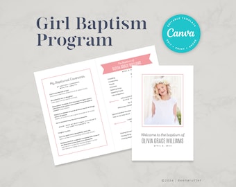 LDS Baptism Program l Girl l LDS Primary 2024 l Editable Baptism Program Canva Template