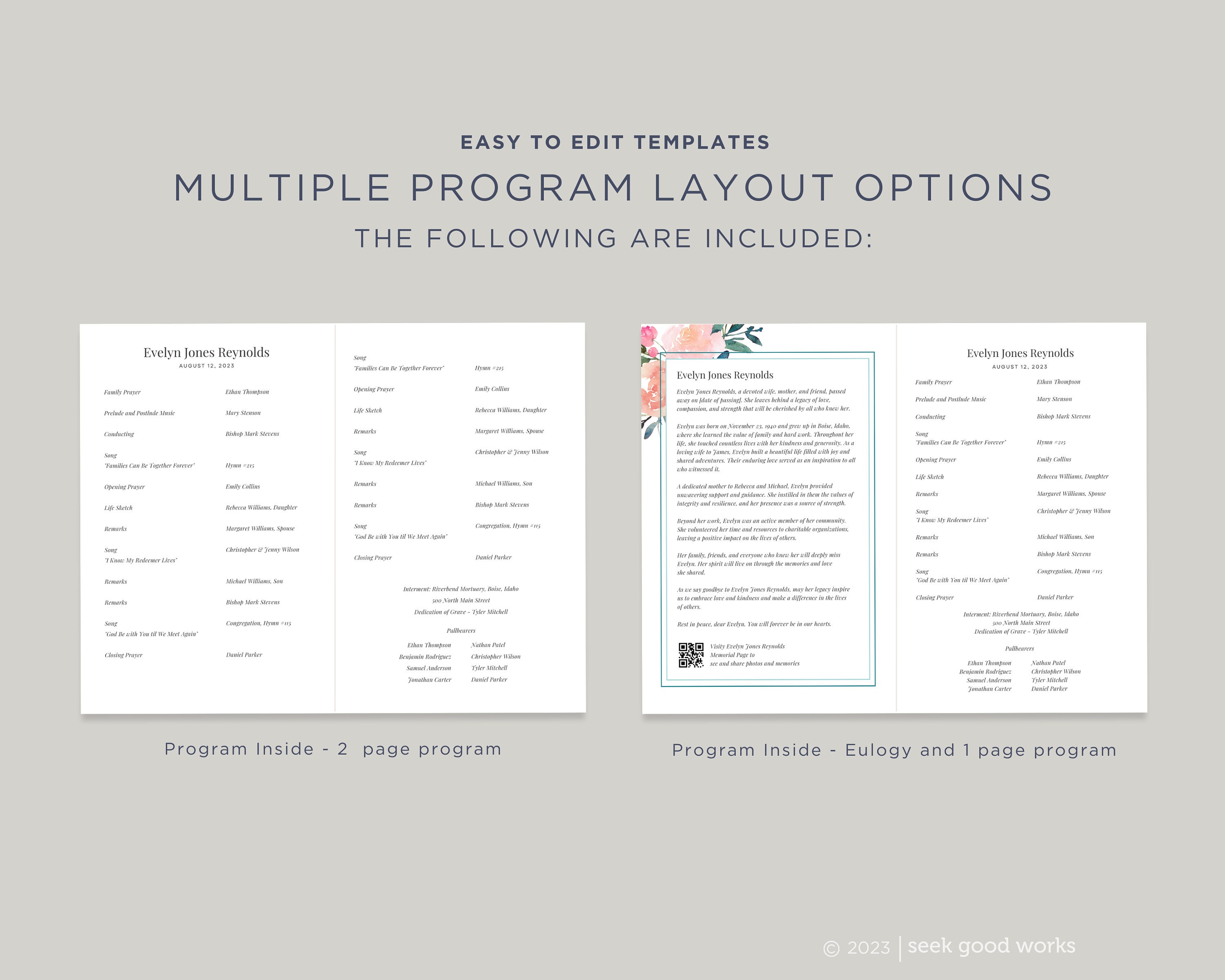 Funeral Foldable Program A4 Template Editable Funeral Program Template | Foldable Memorial Program ...