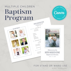 LDS Baptism Program l Stake & Ward l LDS Primary 2024 l Multiple Children l Editable Baptism Program Canva Template