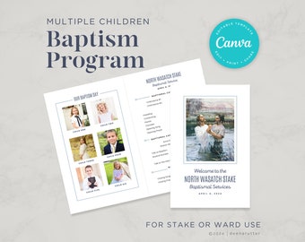 LDS Baptism Program l Stake & Ward l LDS Primary 2024 l Multiple Children l Editable Baptism Program Canva Template