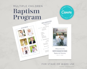 LDS Baptism Program l Stake & Ward l LDS Primary 2024 l Multiple Children l Editable Baptism Program Canva Template