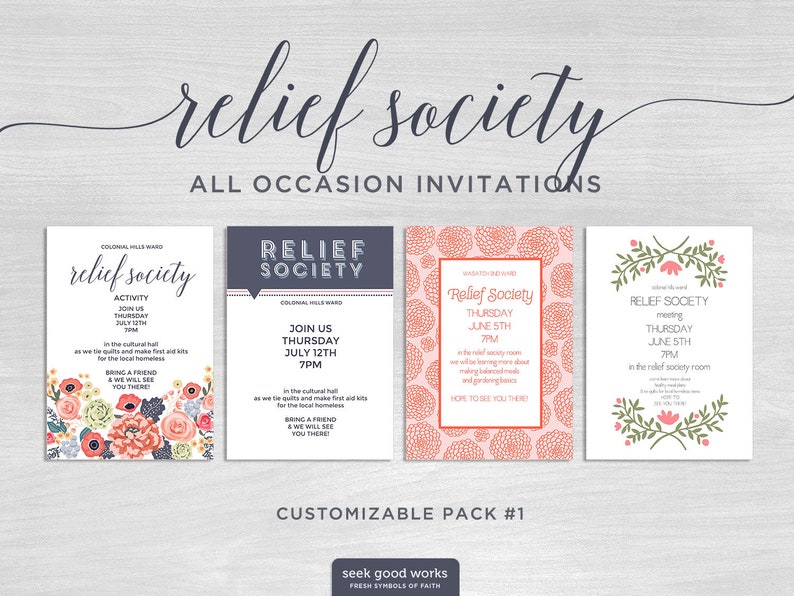 Relief Society Invitations Pack 1 Handouts Announcement Etsy