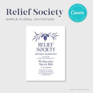 Relief Society Simple Floral Invitation | Birthday Invitation | Relief Society Activity