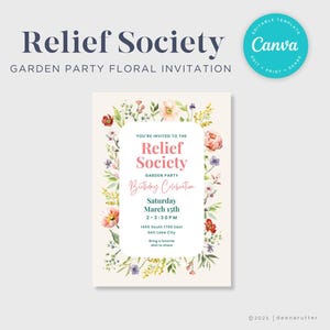 Relief Society Garden Party Floral Invitation | Birthday Invitation | Relief Society Activity