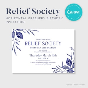 Relief Society Horizontal Greenery Invitation | Birthday Invitation | Relief Society Activity