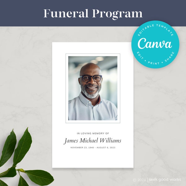 Editable Funeral Program Template Foldable Memorial Program Printable Celebration of Life Order of Service