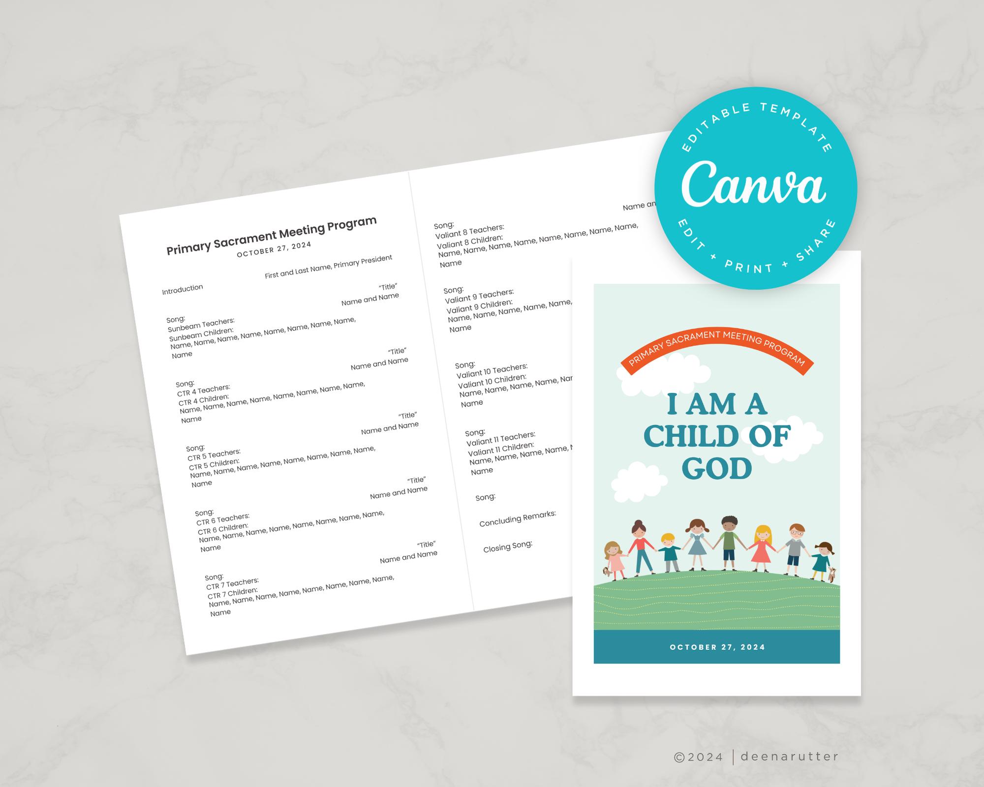 Primary Program Designs Sacrament and Primary Program | Pack #2 |editable Canva Template | LDS ...