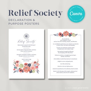 Relief Society Posters and Prints - Purpose and Declaration of Relief Society - 2 Color Options -  Multiple Sizes