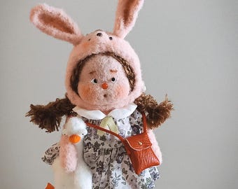 Kaninchen Handgemachte Wollfilz Puppe Bobo Bunny Kostüme, Nadel Gefilzte Kunst Puppen