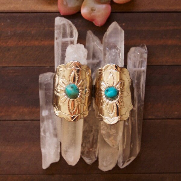 RVCR-01,repurposed vintage concho ring with hand-cut genuine turquoise