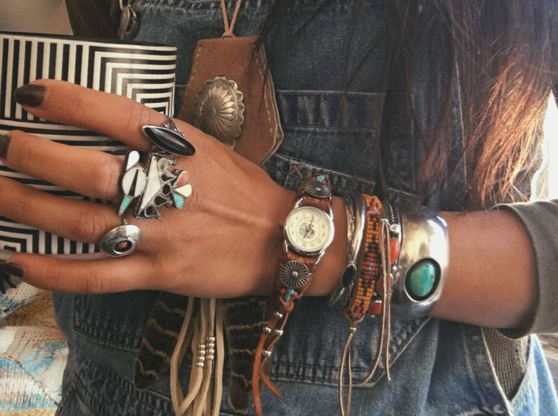 BC-11, handmade Native American inspired adjustable beaded cuff bracelet with fringe image 4