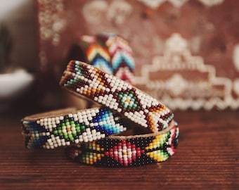 BC-10, handmade Native American inspired adjustable beaded cuff bracelet
