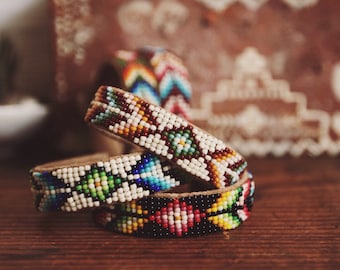 BC-10, handmade Native American inspired adjustable beaded  cuff bracelet