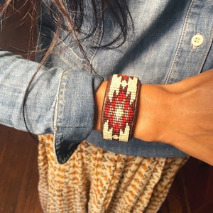 WBC-52 Handmade beaded leather cuff bracelet