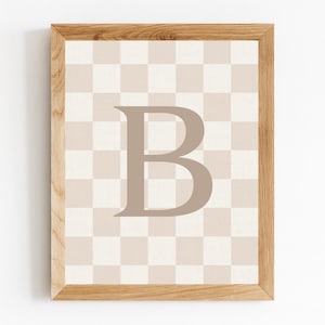 Letra B a cuadros beige – Lámina decorativa para pared de habitación infantil (8×10 + 11×14 JPG)
