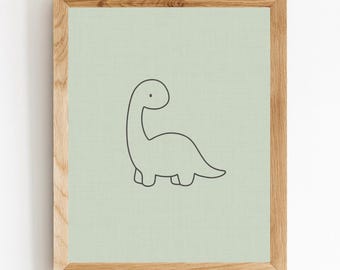 Decoración de pared para habitación de bebé brontosaurio: estampado de dinosaurio verde salvia