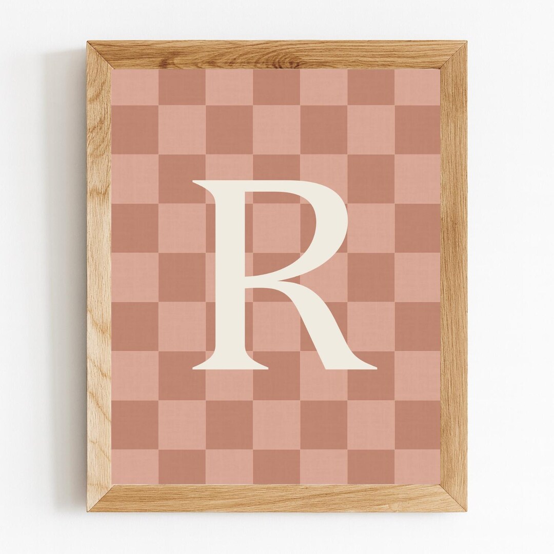 Check Box Leter R Terracotta Checkered Letter R – Printable Nursery Wall Art (digital ...