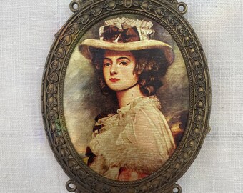 Vintage Gold Ornate Italian Silk Style Cameo Portrait Framed Victorian Print Fancy Picture Frame