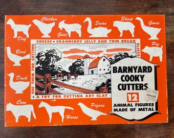Vintage Barnyard Cooky Cutters - Farm Animals Metal Cookie Cutters with Box