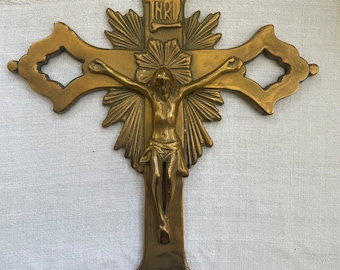 Vintage Beautiful Brass Crucifix Cross Religious Metal Cross