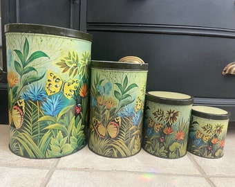 Vintage Floral Butterfly MCM Canister Set