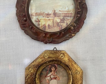 Vintage Set of Petite Beautiful Ornate Plastic and Wood Frames - One Made in Italian