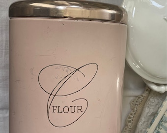 Vintage Ransburg Pink Metal Sugar Canister with Rose Gold Lid