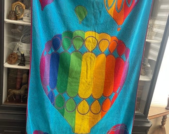 80s Rainbow Air Balloon Beach Towel By Royal Terry, Vintage Beach Towel, Royal Terry Beach Towel, Rainbow Gift, Air Balloons, Colorful Towel