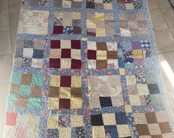 Antique Vintage Worn Old Hand Stitched Quilt - needs repairs