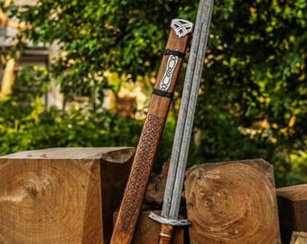 Espada Viking Forjada à Mão com Bainha | Espada Nórdica | Réplica de Arma Medieval | Decoração Viking | Presente Nórdico Ragnar, Espada Nórdica, Espada do Senhor dos Anéis
