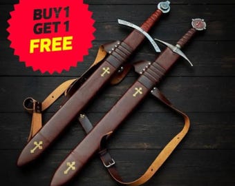 Compre uma e leve outra GRÁTIS, Espadas dos Cavaleiros Templários personalizadas, Presentes de Natal para homens, Espadas para pendurar na parede com bainha.
