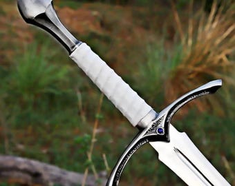 Espada longa medieval forjada à mão – Espada larga de cavaleiro com lâmina de aço J2 e bainha de couro.