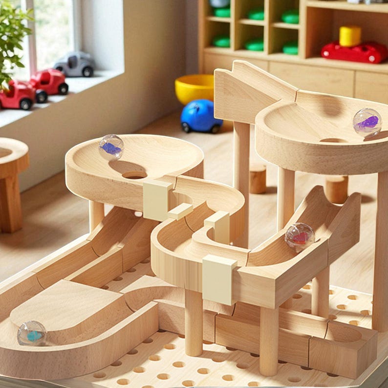 Marble Motion Ramp Wooden Marble Run Toy: Montessori STEM Learning, DIY Construction - Etsy