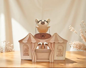 Flying Pig Music Box: Rechargeable Wooden Ornament with Gift Box