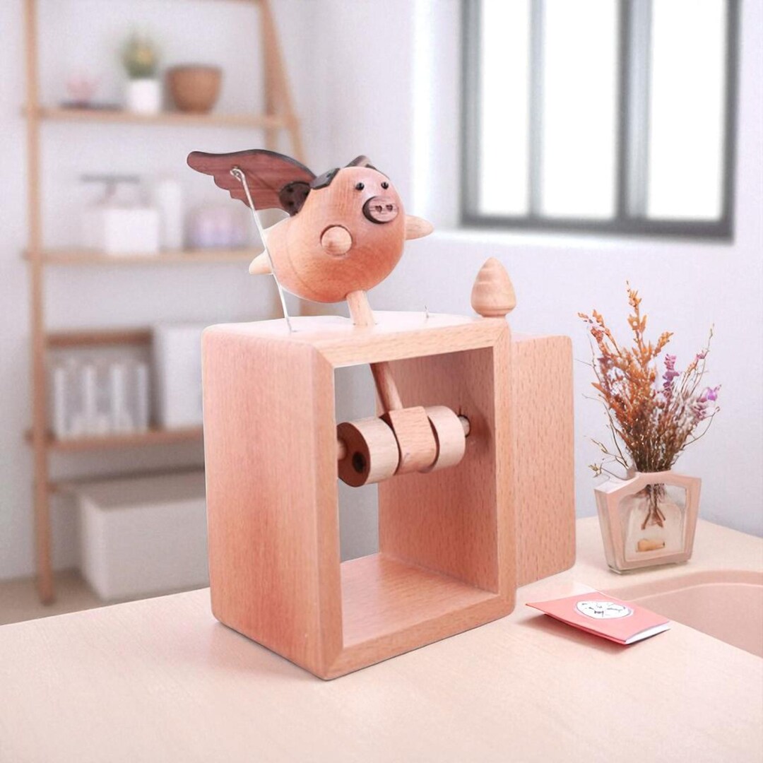 Electric Flying Pig Music Box: Kinetic Wooden Desk Toy - Etsy Australia