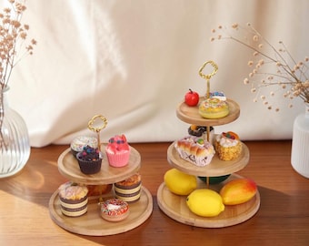 Exhibidor de postres de madera de varios niveles – Exhibidor rústico de frutas y aperitivos