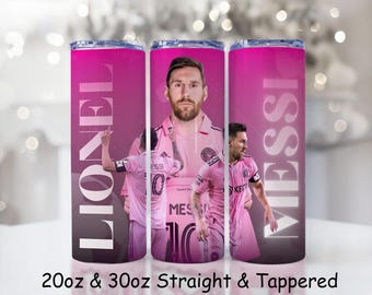 Vaso rosa de Messi PNG / Arte digital de fútbol / Sublimación delgada de 20 oz y 30 oz / Descarga instantánea
