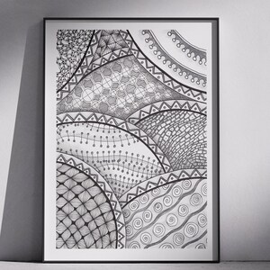Zwart-witte abstracte lijnen, aquarel giclee en inktafdruk, patroon kunst aquarel