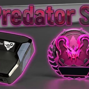 Puede incluir: Imagen de un dispositivo electrónico negro con un contorno rosa neón, el texto "Predator S28" en rosa y un emblema circular con un diseño de dragón rosa. El dispositivo tiene la palabra "Zen" y un logotipo de engranaje.